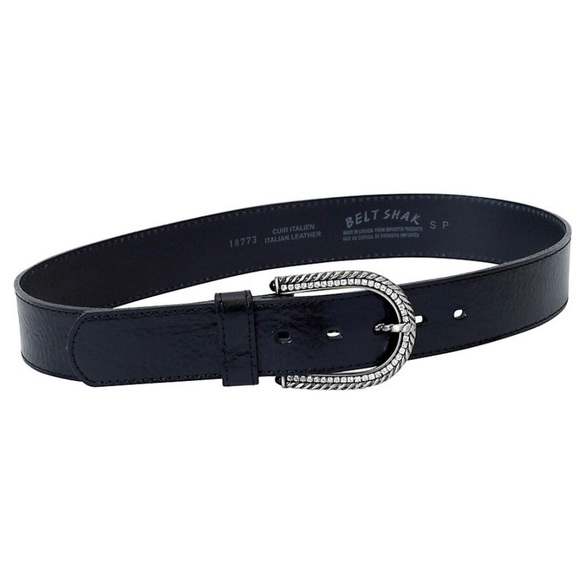 Black Leather Rope Twist Buckle Belt,NWT
